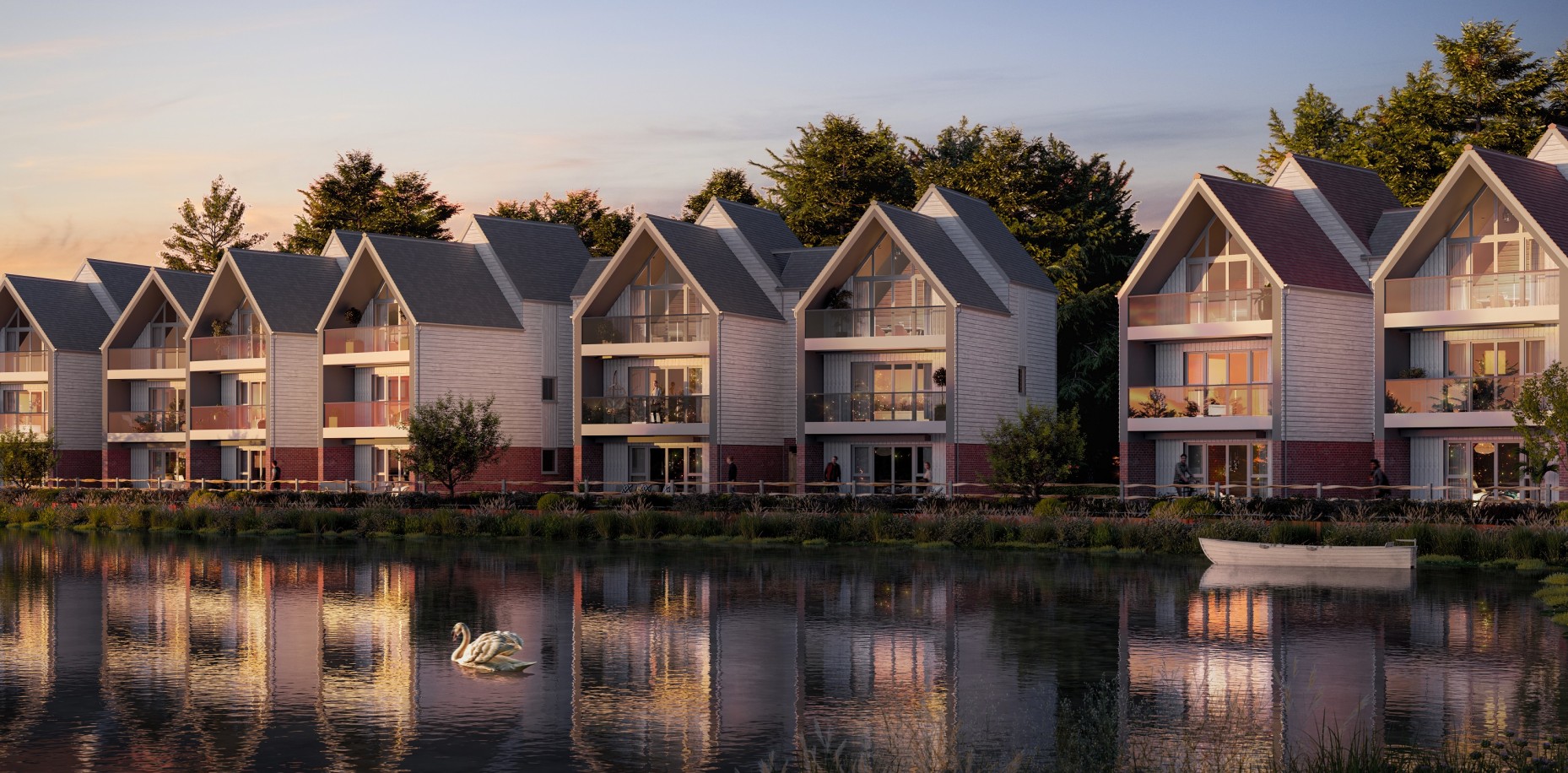 Waterfront homes at Conningbrook Lakes, Ashford