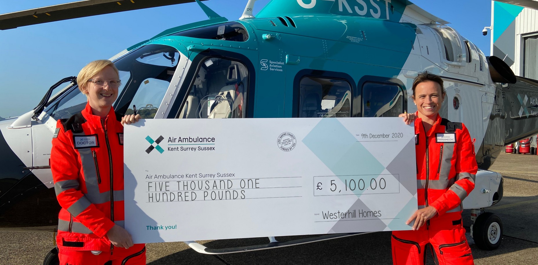 We are delighted to announce our latest donation to Air Ambulance Kent Surrey Sussex