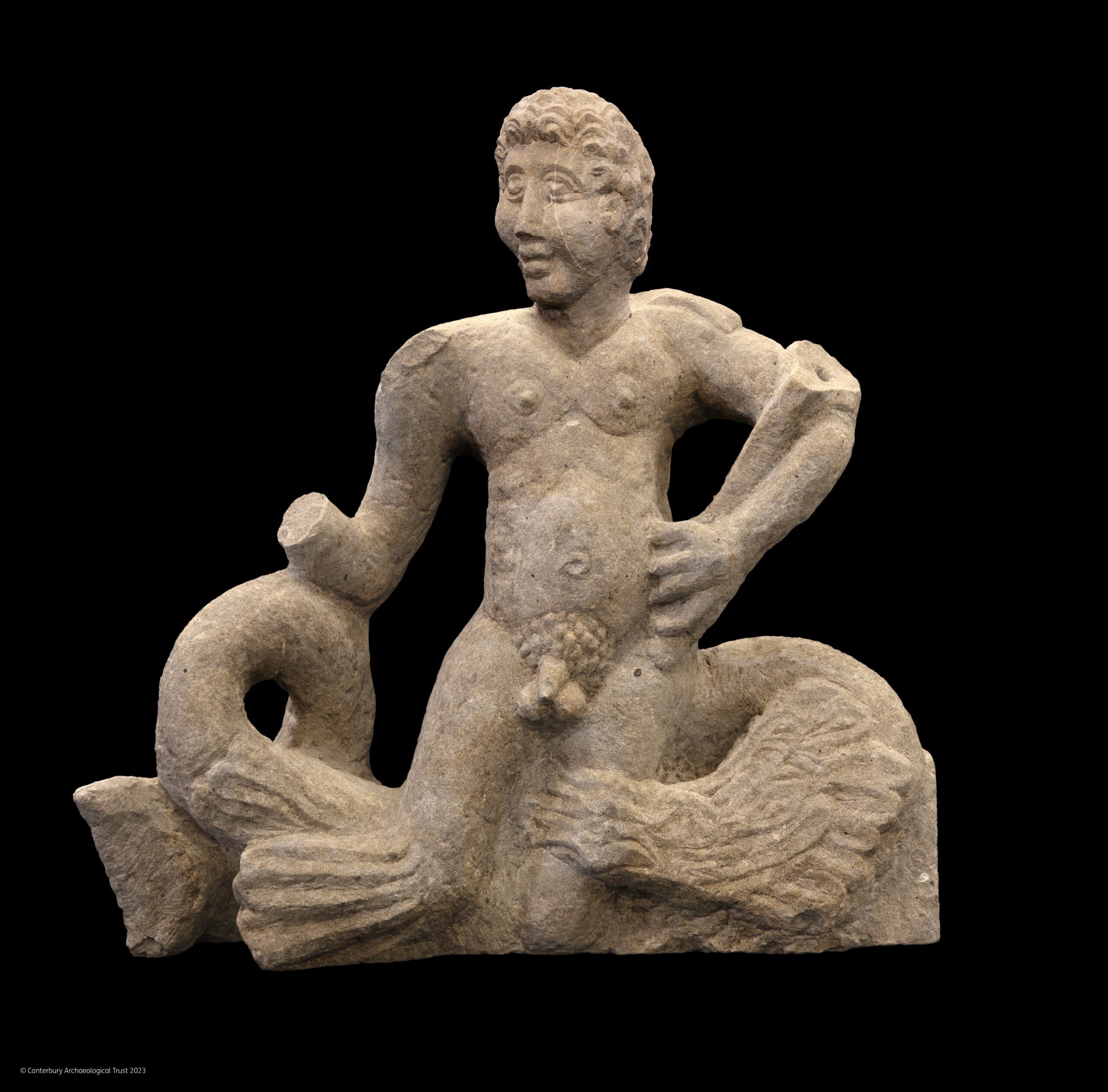Copy of Roman statue of Triton discovered during archaeological excavations in Teynham Kent